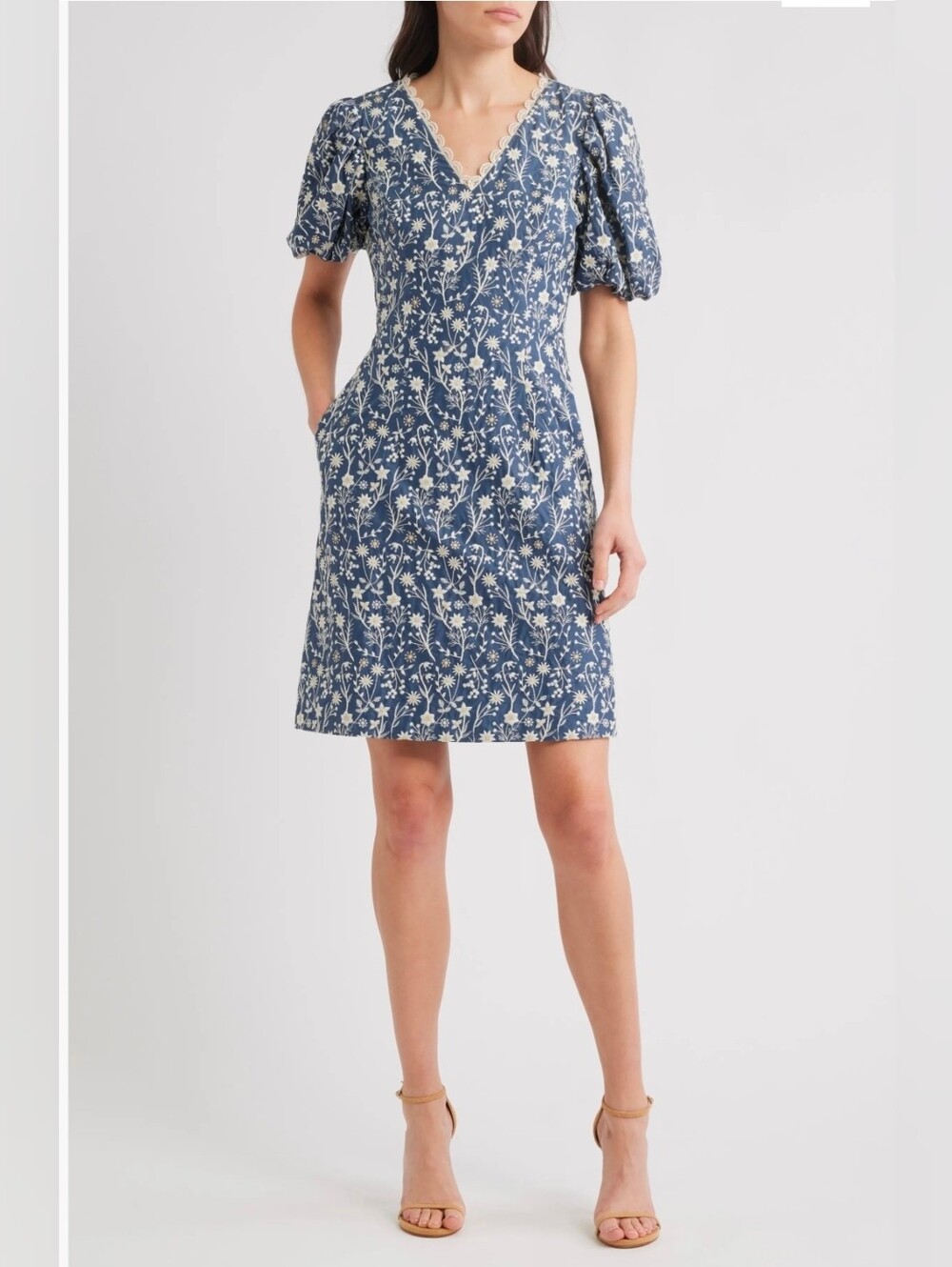 Eliza J Embroidered Puff Sleeve Dress Size 6 NWT Cottagecore Prairie Fall